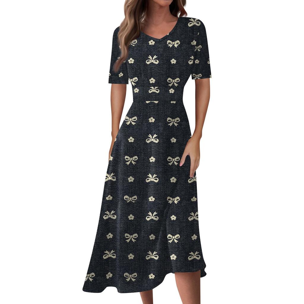 Женское повседневное модное длинное свободное платье с v-образным вырезом и коротким рукавом на талии