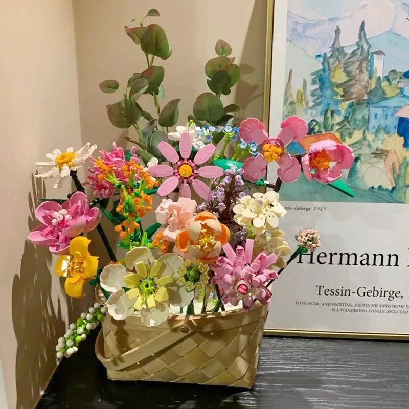 2024 романтические розы, цветы, подсолнухи, нарциссы, сады, строительные блоки, классические модели, мини-кирпичи, детские наборы