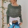 Knitted Cable Wrap with Sleeves Solid Color Hollow Twist Crochet Pattern Women Shawl Scarf