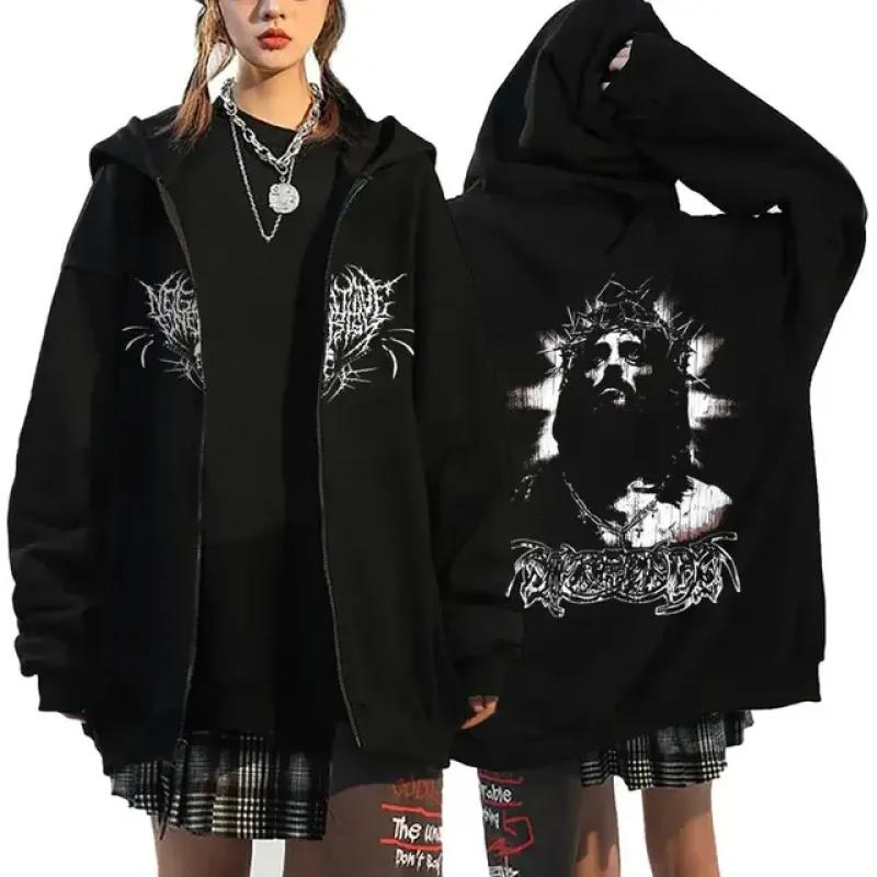 Толстовки с принтом сердца в готическом стиле, женская флисовая толстовка на молнии, уличная одежда Harajuku, свободные повседневные толстовки на молнии Y2K