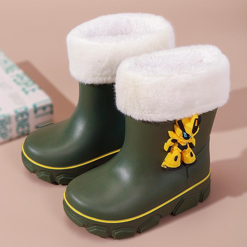 2025 детские дождевики с рисунком из мультфильма износостойкие бархатные теплые и нескользящие школьные водонепроницаемые сапоги средние и большие детские дождевики