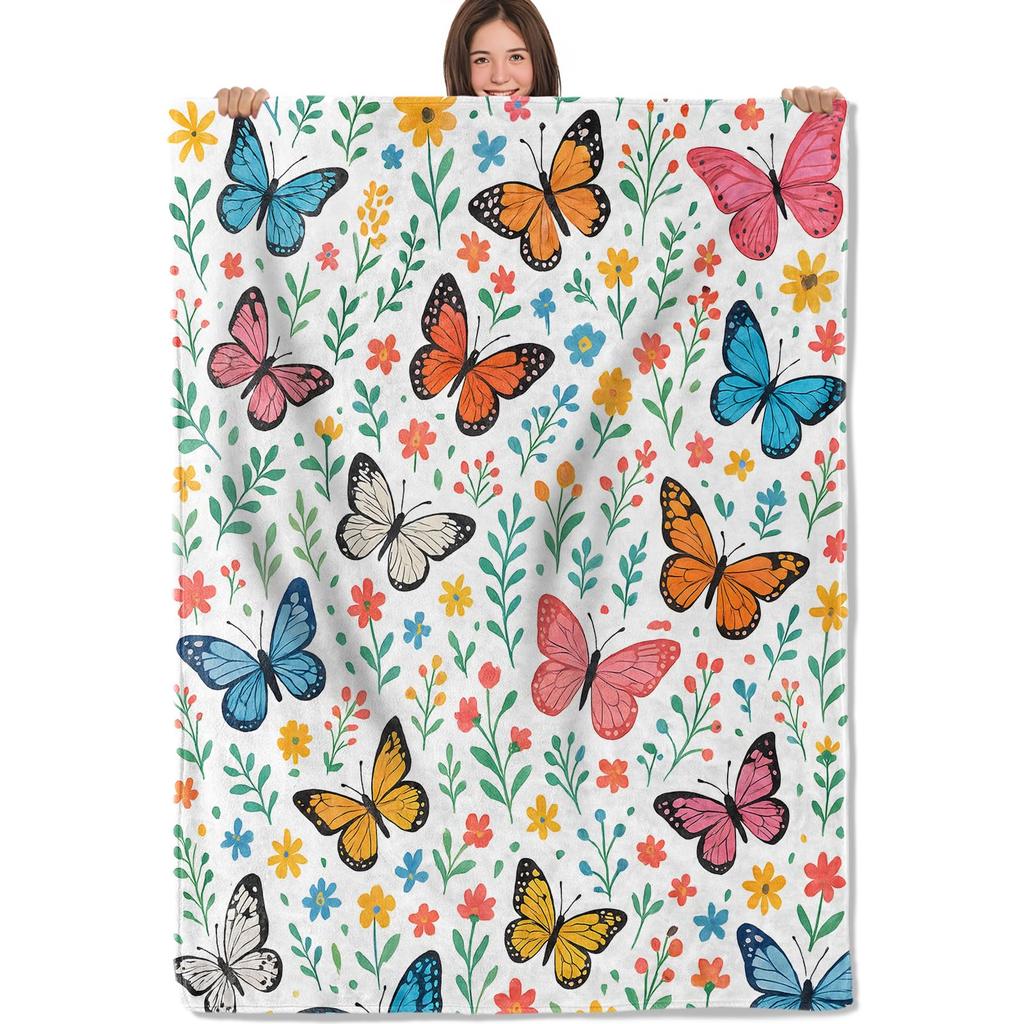 Super Soft Funny Butterfly Throw Blanket Cozy Fleece Fuzzy Plush Flannel Blanket for Travel Camping Living Room Sofa Decor Gift