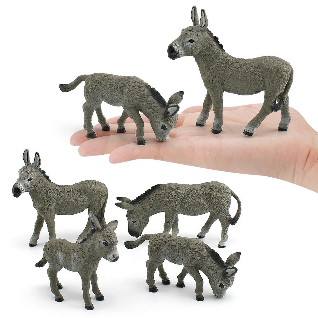 1pcs Realistic Donkey Animal Figurines Toy Figures Solid Grey Mule Models Farm Animal Toys Static PVC Decor Crafts