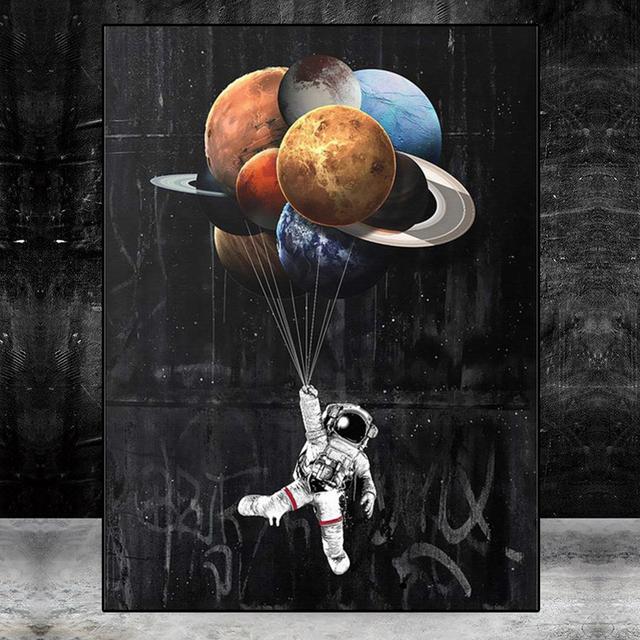 Solid Wood Frame Space Dreaming Astronaut Stars Oil Painting Canvas Painting Posters and Prints Wall Art Pictures for Living Room Home Decor