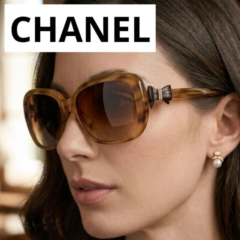 Used CHANEL Sunglasses Coco Mark Ribbon 5170-A Tortoiseshell