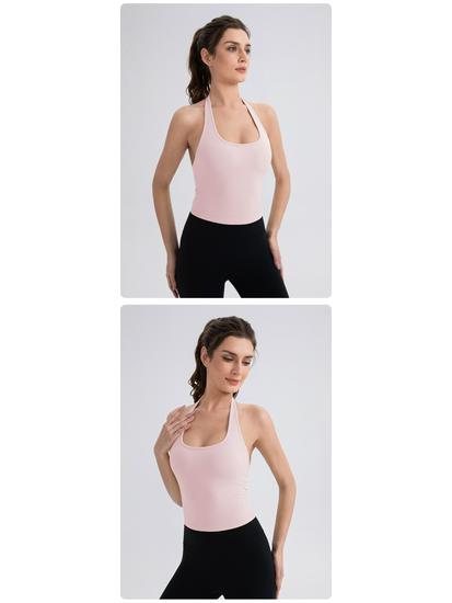 Женский майка для йоги с вырезом на шее и вставными чашечками - Телесный, Сексуальная спинка Стиль 52167