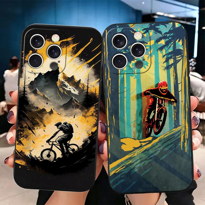 Мягкий чехол для телефона с изображением горного велосипеда для iPhone 16 16E 17 Air 15 Pro Max 14 Plus 13 Mini 11 12 7 Черный чехол Задняя крышка