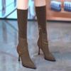 Pointed Toe Knee High Shaft Shoes Woman Elastic Sock Long Boots for Women Spring 2025 Designer Luxury Pu Footwear Sale Gyaru Hot