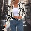 Elegant Women's Fall Winter Graphic Print Zip Up Baseball Jacket Casual Outerwear