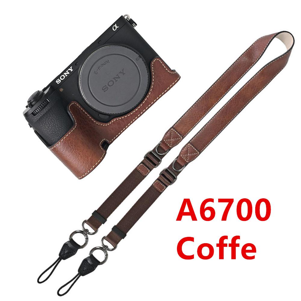 Получехол для камеры из ПУ кожи личи для Sony A6700 A6400 A6300 A6100 A6000 ZVE10 ZVE10II ZVE10M2 с открывающимся снизу чехлом и ремешком