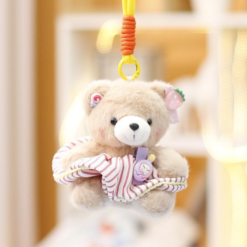 Cute Bear Teddy Plush Stuffed Animal With Pp Cotton Fill Keychain Gift For Girls