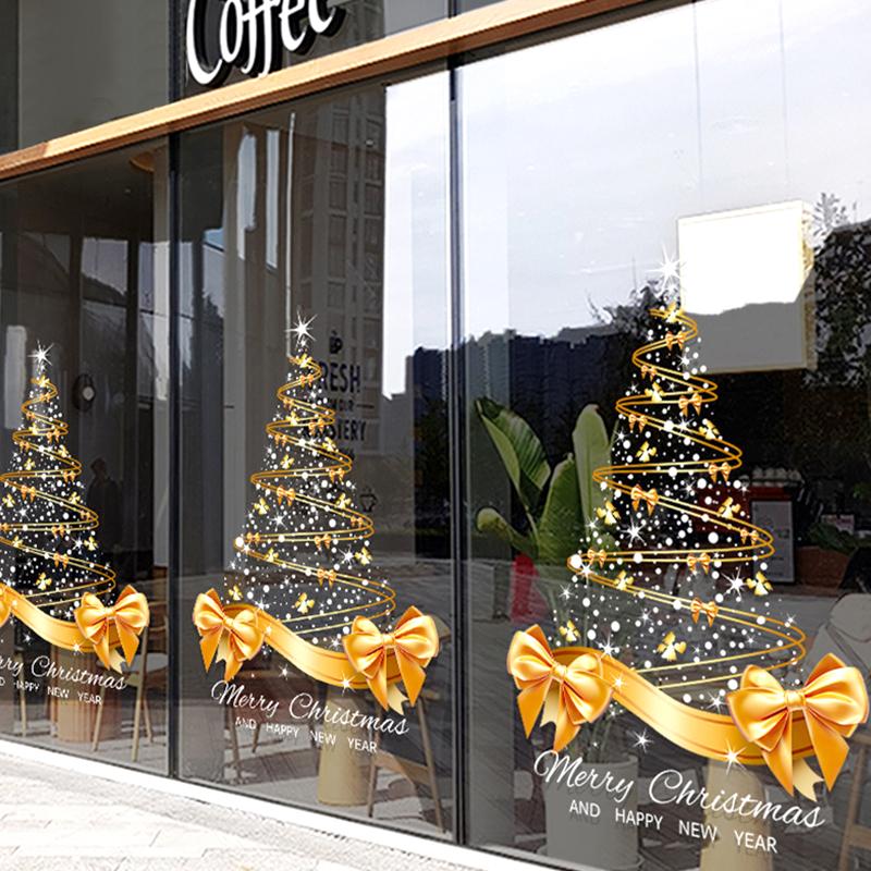 1 шт. Наклейка на окно для дома с большим бантом DIY ПВХ 40x55 см Рождественская наклейка на окно с елкой Золотая елка