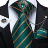 Dibangu Новинка, галстуки для мужчин, зеленый галстук с брошью, шелковый галстук, носовой платок, запонки, винтажные
