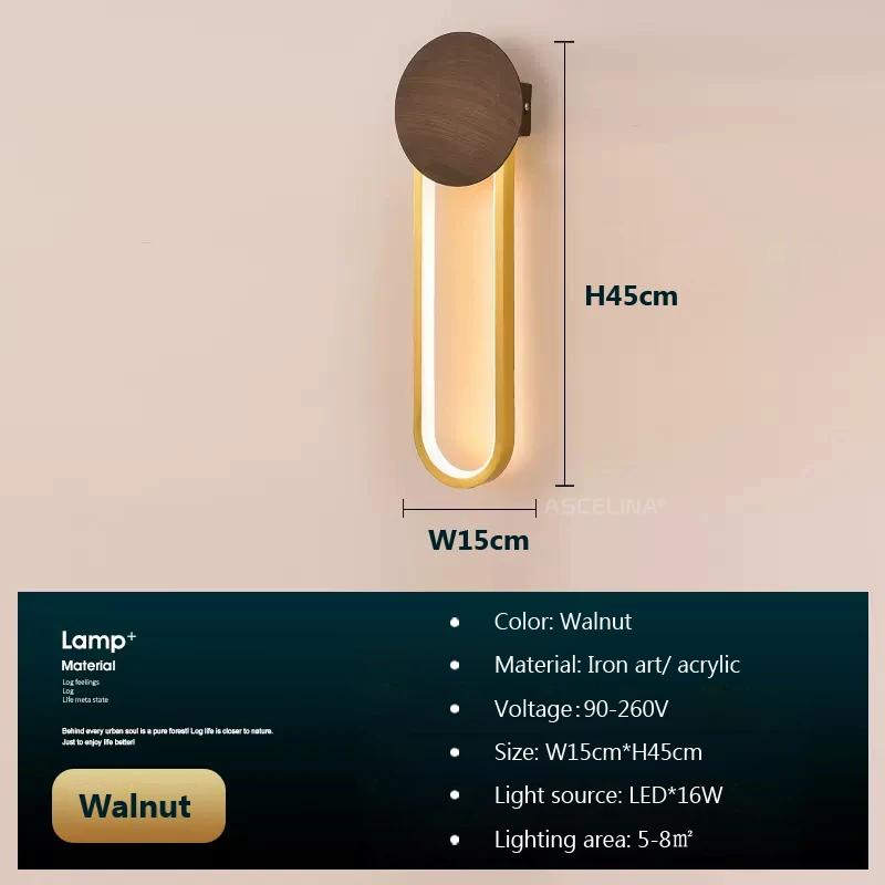 Nordic Modern LED настенный светильник с золотым кольцом и декором под дерево, настенная лампа для гостиной, кухни, прихожей, спальни, внутреннее освещение