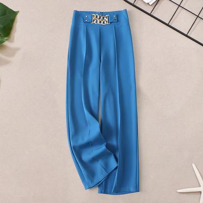 Женские брюки от костюма с высокой посадкой, прямые, с широкими штанинами, длинные, с карманами, однотонные, с цепочкой, эластичная талия, повседневные брюки