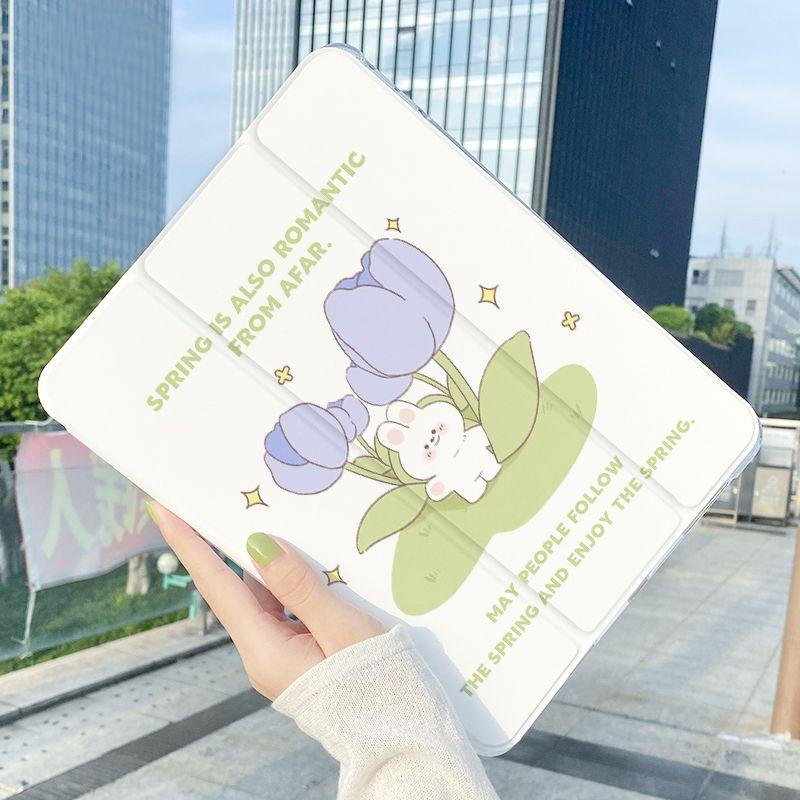 Чехол для iPad Pro2024, новый чехол для iPad с рисунком кролика-тюльпана для iPad Air6 11 13 дюймов Air4 Air5 10th 10,9 Pro11 Pro13 2024 с подставкой для карандашей