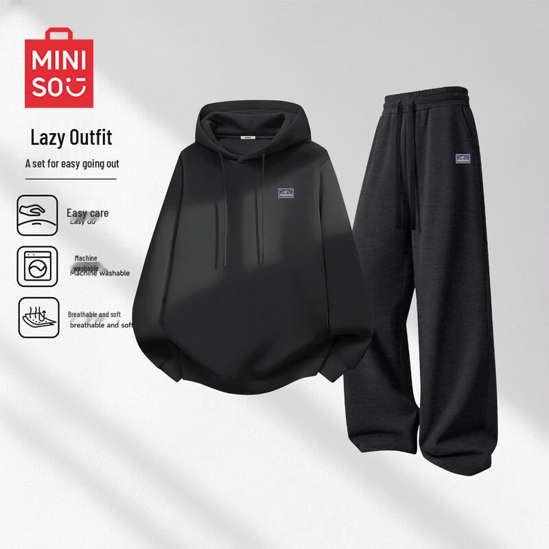 MINISO Мужской комплект: толстовка с капюшоном из плотного махрового трикотажа и брюки прямого кроя