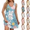 Women's Summer Casual Square Collar Easter Print Dress Sleeveless Dress With Pockets