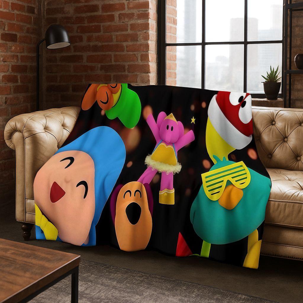 P-Pocoyo Elly Pato Cartoon Flannel Blanket Soft Warm Throw Blanket for Bed Bedroom Room Living Room Travel Picnic Kid Gift