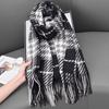 Korean High-End Houndstooth Imitation Cashmere Tassel Scarf - Women’s Autumn Winter Warm Shawl Neck Warmer.