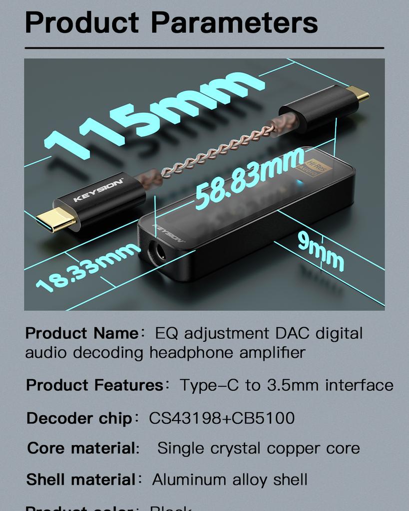 KEYSION CS43198 USB DAC аудио HiFi декодер 384 кГц DSD256 Type-C на 3,5 мм Adjust EQ HD усилитель для наушников для Android iOS Win10