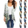 Women's Print Irregular Three-quarter Sleeve Cardigan With Pocket Jacket