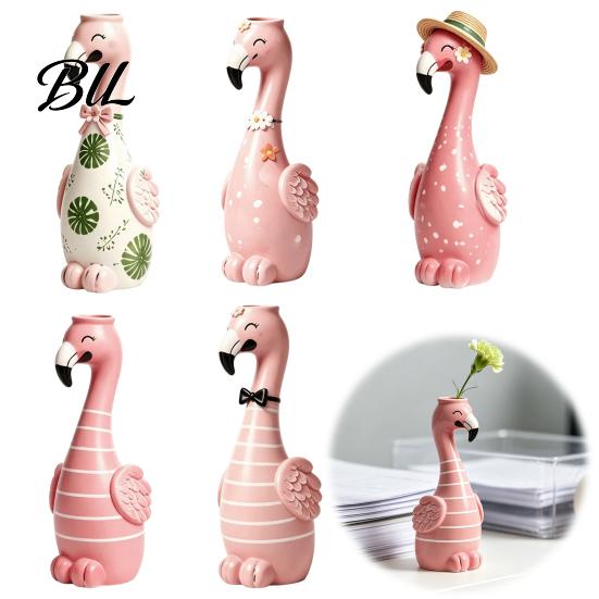 Decorative Aesthetic Room Decor Cute Resin Flamingo Vase, Pink Flower Holder Figurine, Unique Housewarming Gifts Tabletop Ornament for Dried