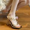 Fashion 2025 Summer Ladies High Heels Fashion Pointed Leaf Gold Silver High Heel Sandals Women Party Wedding Shoes