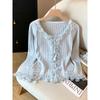 Round Neck Lace Knitted Sweater for Women In Autumn and Winter French Slim Fit Crop Top