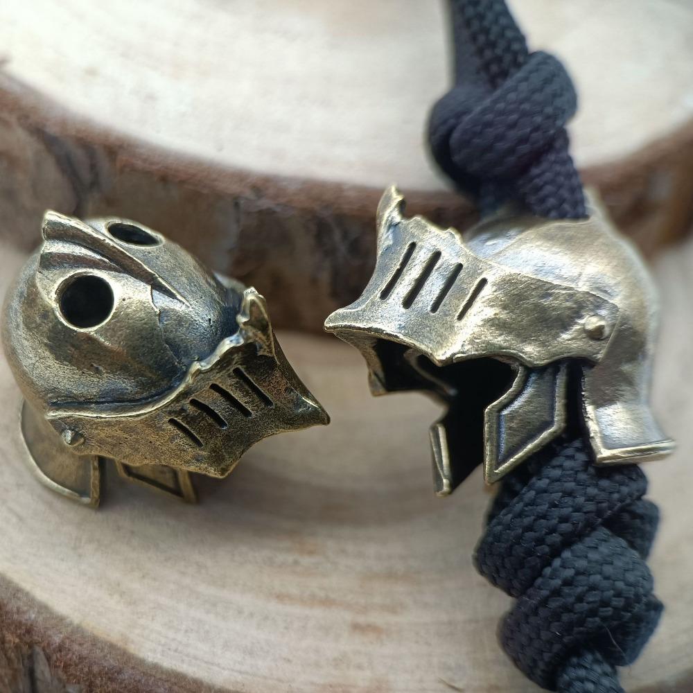 Knight Helmet Brass Knife Bead EDC Outdoor DIY Accessories Woven Lanyard Pendant Jewelry Punk Survival Bracelets Charms