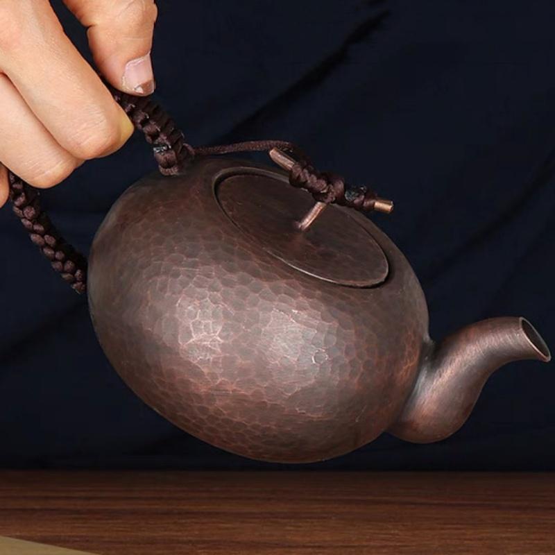 Винтажный кофейник из чистой меди, переносной чайник с молотковой текстурой и фильтром, емкостью 450 мл, чайник ручной работы в форме эллипса