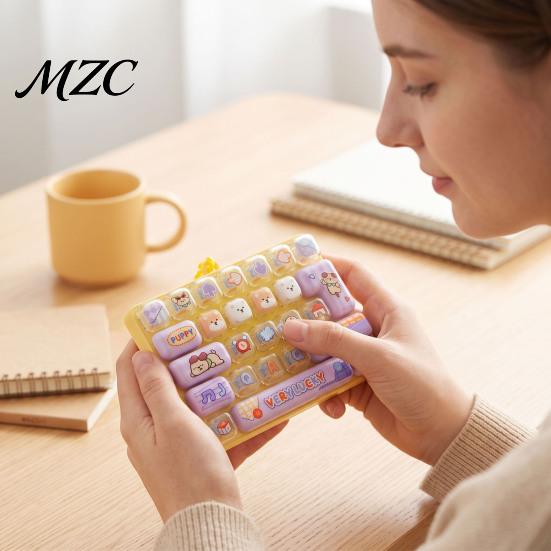 Pocket Size Fidget Device 26-Key Keyboard Toy, Cute Cartoon Clicky Clicker Toy with Tactile for Focus Keychain, Backpack Charm Pendant Stress Relief,