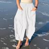 Fashion Lace-up Elastic Waist Pleated Casual Pants Women High Waisted Wide Leg Pants Women Loose Solid Office Lady Trouser 24162