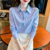 Женская синяя рубашка, осенний новый стиль, универсальная вышитая белая рубашка с длинным рукавом