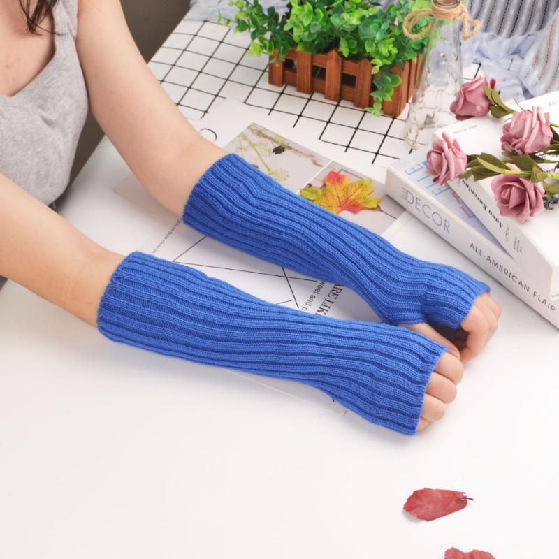 Winter New Women Fashion Gloves Warm Soft Arm Sleeve Fingerless Mitten Mittens Adult Colors Knitted Arm Warmer Female Gloves