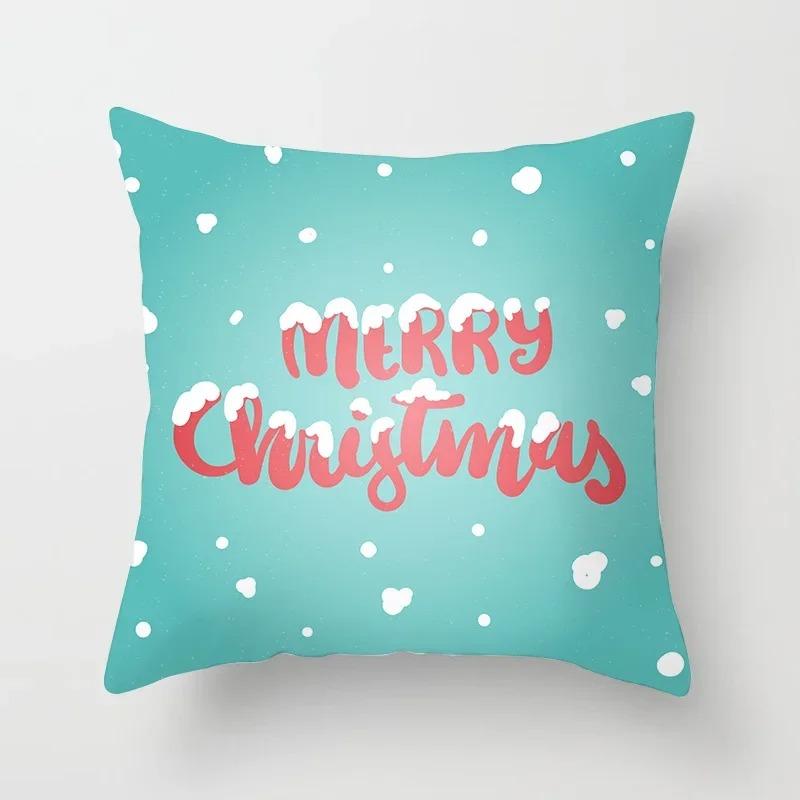 45X45Cm Merry Christmas Cartoon Old Man Elk Print Cushion Cover Home Living Room Sofa Decorative Pillow Cover