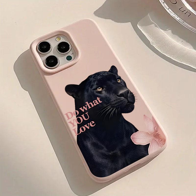 Back Panther Head Design With Floral Patterns Phone Case For iPhone 17 16 11 12 13 14 15 Pro Max Plus Air Shockproof Soft Cover