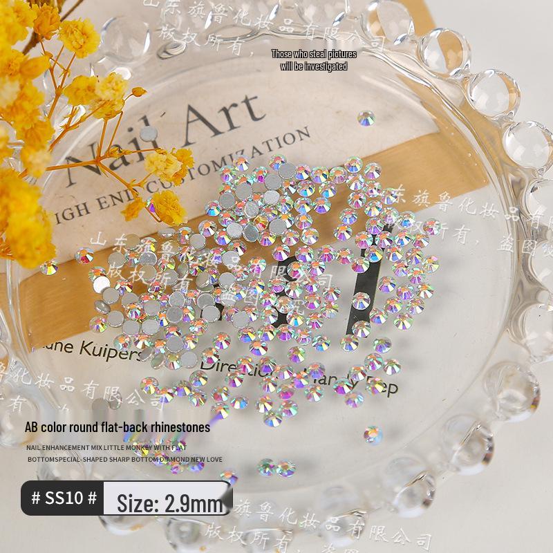 Маленькие круглые стразы AB белого цвета с радужным переливом – Кристальное стекло, плоское дно для суперблестящего декора