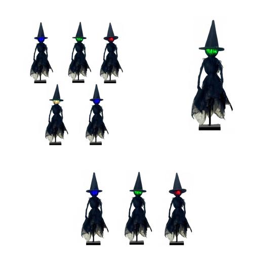 Halloween Witch Decoration Light Up Witch Figurine Spooky Witch Ornament with Glowing Face for Mantel Tabletop Shelf Decor