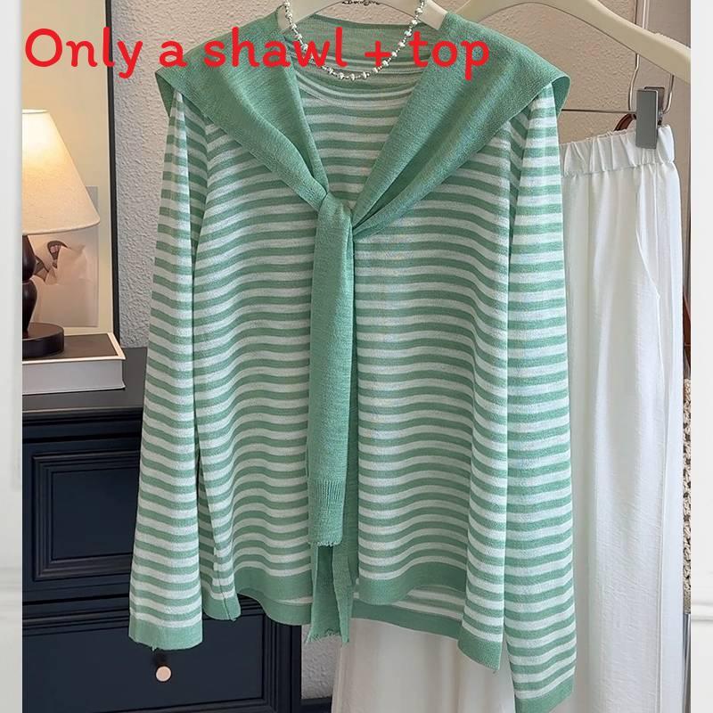Summer Knit Top With Stripes For Casual Wear In Polyester Fabric For Women