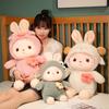 Mascot Doll Cute Transformed Into A Little White Rabbit Plush Toy Girl Sleeping and Holding A Rag Doll