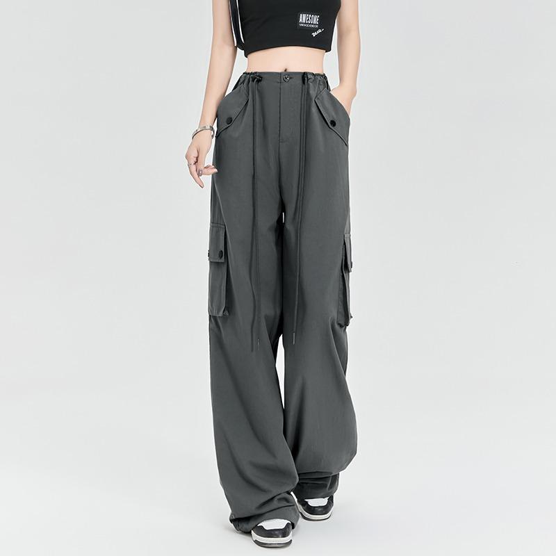 2024 Новые модные женские свободные брюки-карго весна-лето тонкие комбинезоны с карманами высокая талия широкие брюки прямые свободные спортивные брюки элегантные брюки 2391