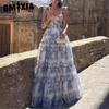 Spring and Summer Off-the-shoulder Women's Fashion Organza Fairy Long Temperament Evening Dress