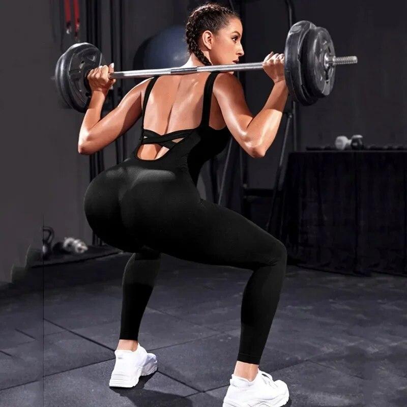 Сексуальный комбинезон с открытой спиной и открытой спиной, женский спортивный костюм для тренажерного зала, цельный боди, штаны для йоги, фитнес-комбинезон с пуш-ап, костюм 30158