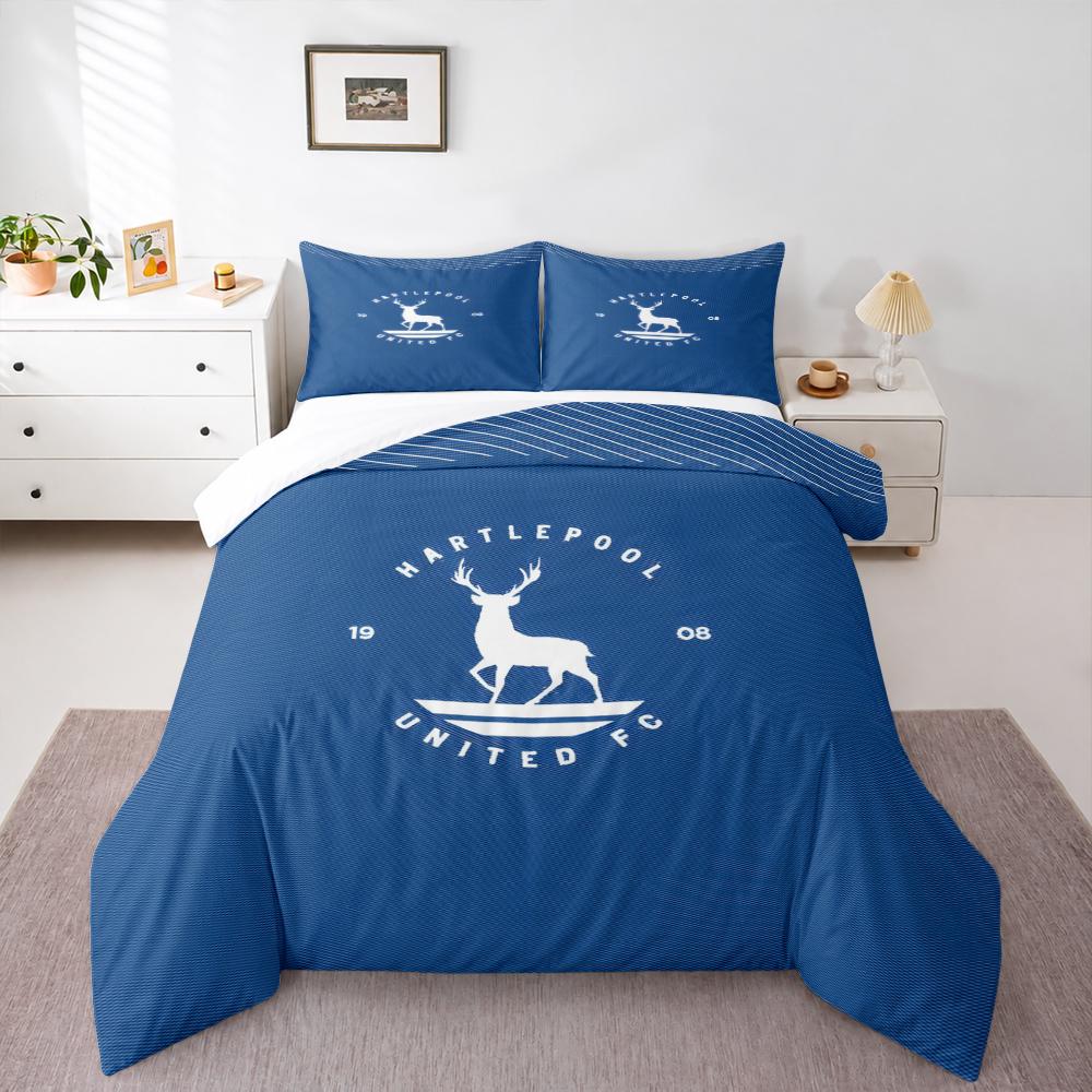 3 Piece Bedding Set Hartlepool United 1908 Deer Stag White on Blue Minimal Duvet Cover for Men Fan Gift
