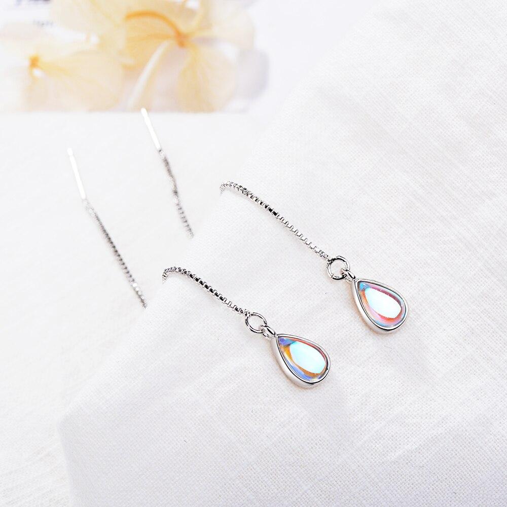 Стерлингового серебра 925 пробы, модные вечерние украшения, лунный камень, длинные серьги с кисточками для женщин, цепочка для ушей, S-E654