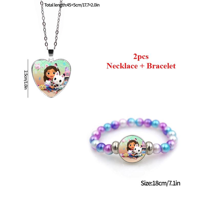 2Pcs Gabby Dollhouse Pendants Gabby Bracelet Necklace Birthday Party Decorations Party Favors Children'S Day Gift