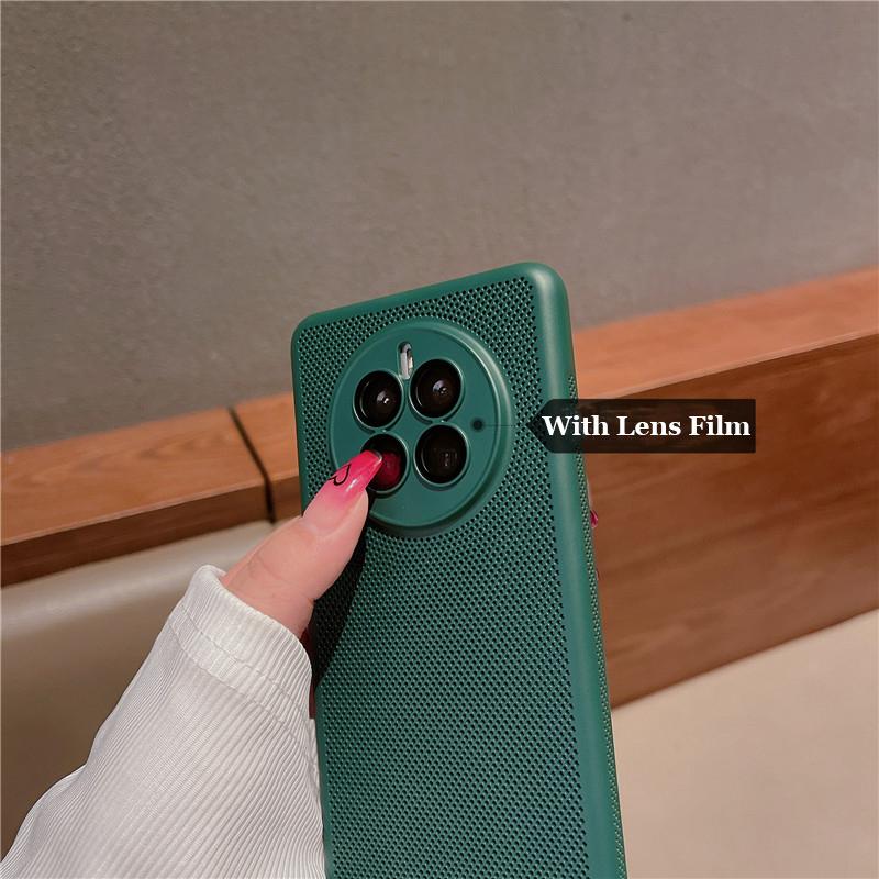 Чехол с полным покрытием, рассеивающий тепло, с пленкой для объектива для Huawei Mate 60 50 50E 30 Pro Plus, дышащая охлаждающая сетка, жесткий корпус из ПК