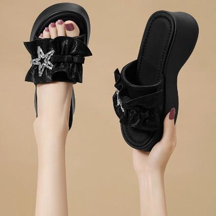 Stylish and simple sandals, fairy style heightening in summer, silver single shoes, comfortable, lazy and versatile one-word slippers