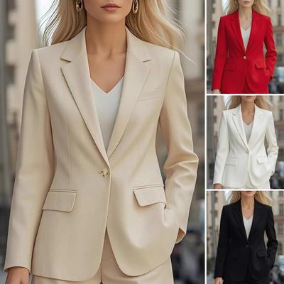 Осенний текстурный костюмный пиджак с лацканами, длинными рукавами и одной пуговицей, пиджак с накладными карманами, однотонная деловая верхняя одежда